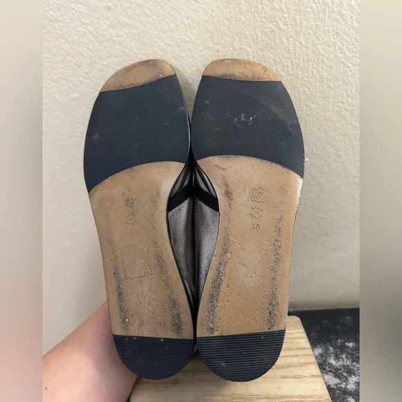 Anyi Lu Pewter Leather Criss Cross Straps Shoes EU 40 US 9-9.5 Mini Wedge - Picture 10 of 11